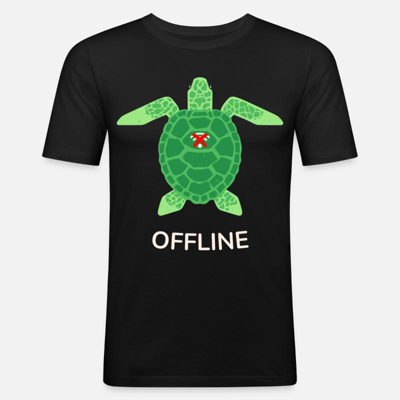 Offline-Modus Turtle - Männer Slim Fit T-Shirt - Schwarz