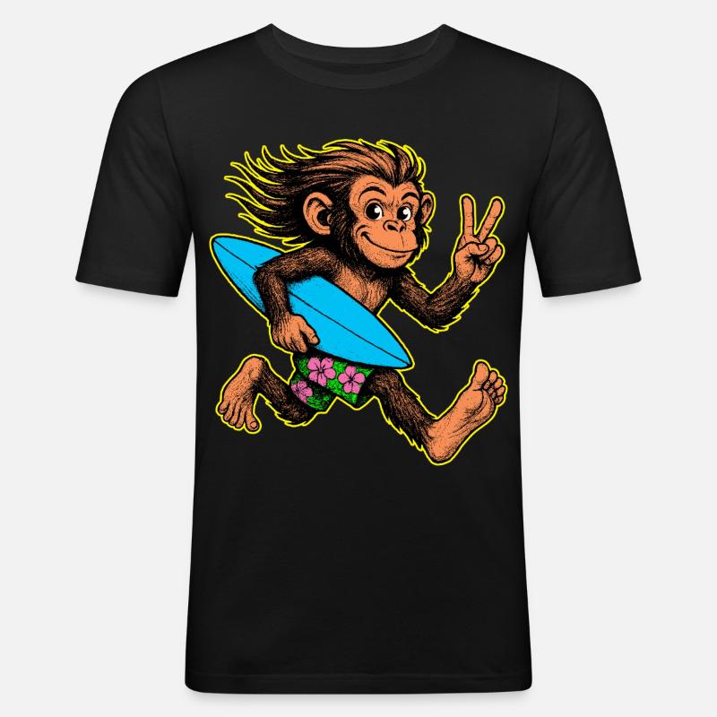 Surf-Monkey-Surf-Vibes - Männer Slim Fit T-Shirt - Schwarz