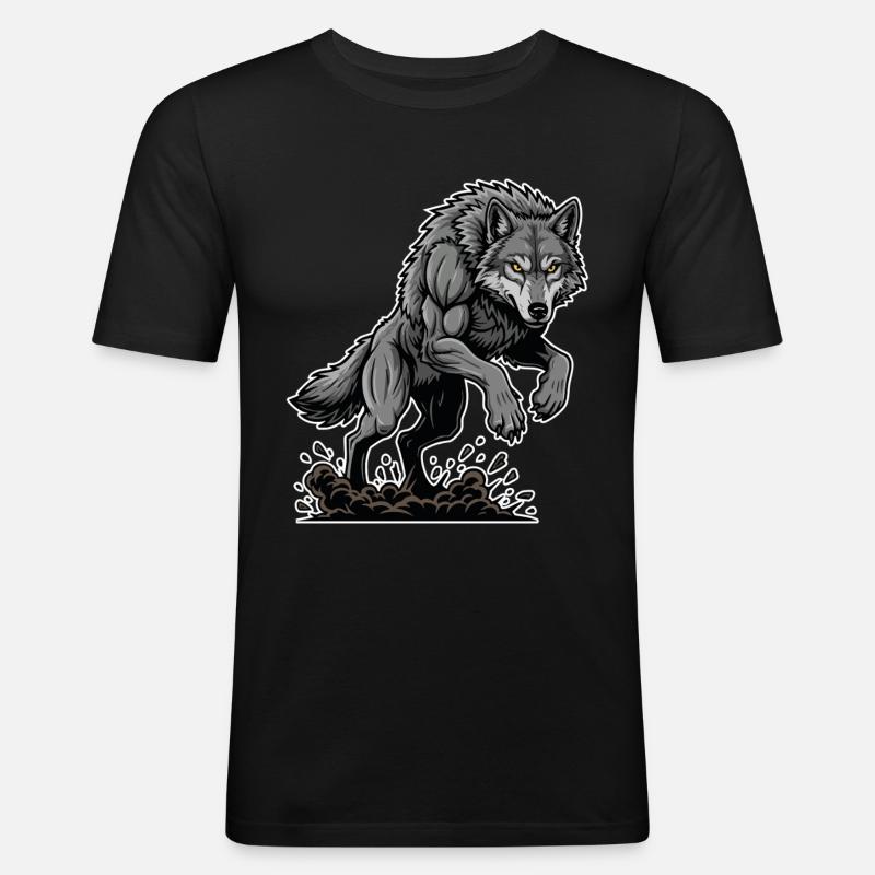Werwolf Mighty Racing Maskottchen Wolf - Männer Slim Fit T-Shirt - Schwarz