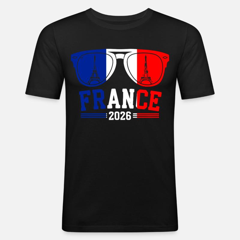 Frankreich 2026 Eiffelturm Brille - Männer Slim Fit T-Shirt - Schwarz