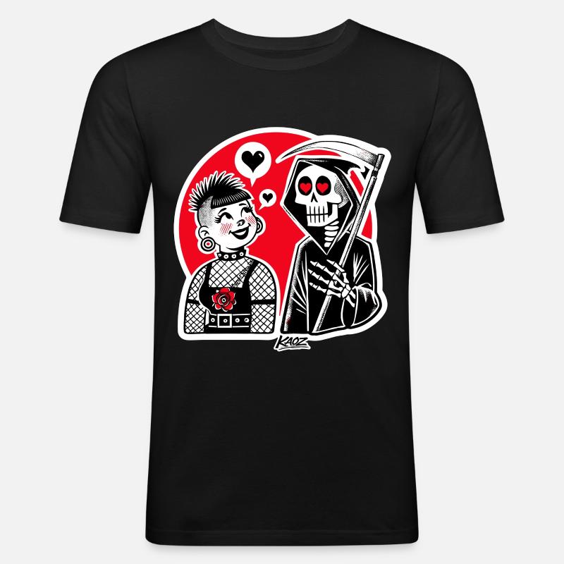 Liebe trifft Sensenmann – Punk-Duo - Männer Slim Fit T-Shirt - Schwarz