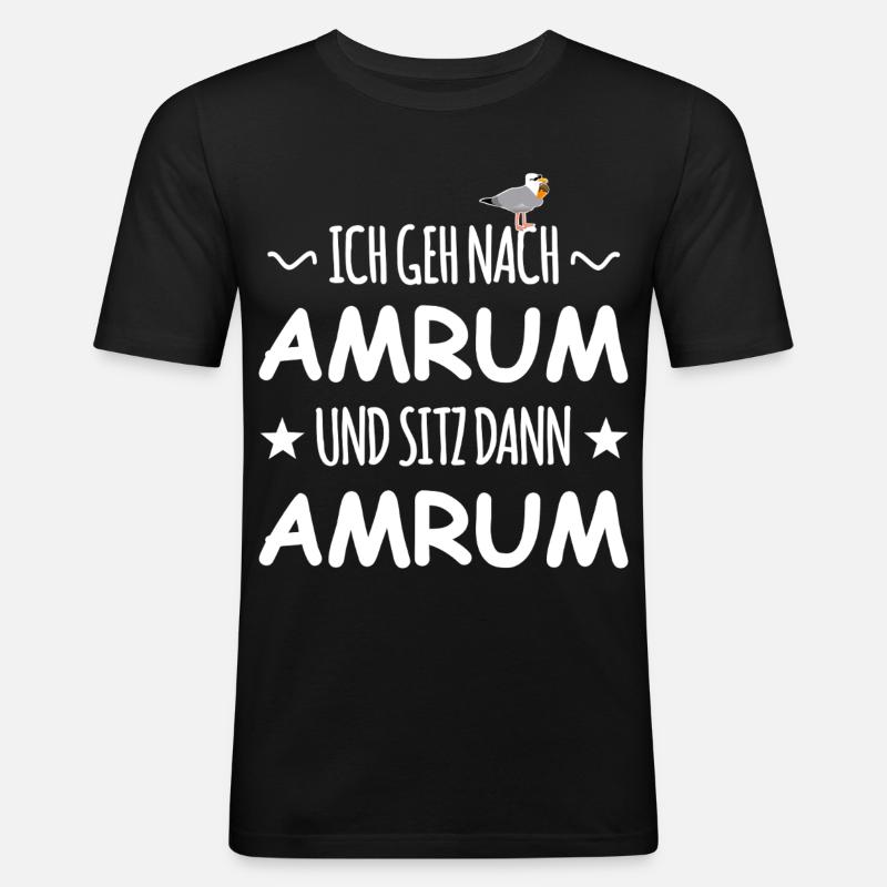 Amrum mit Schnaps Möwe - Männer Slim Fit T-Shirt - Schwarz