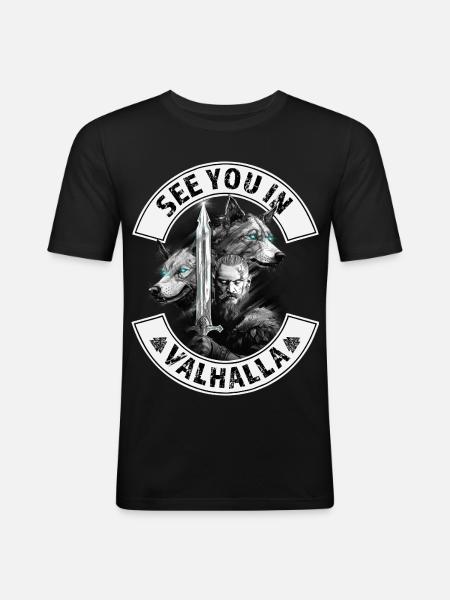 See you in Valhalla - Männer Slim Fit T-Shirt - Schwarz