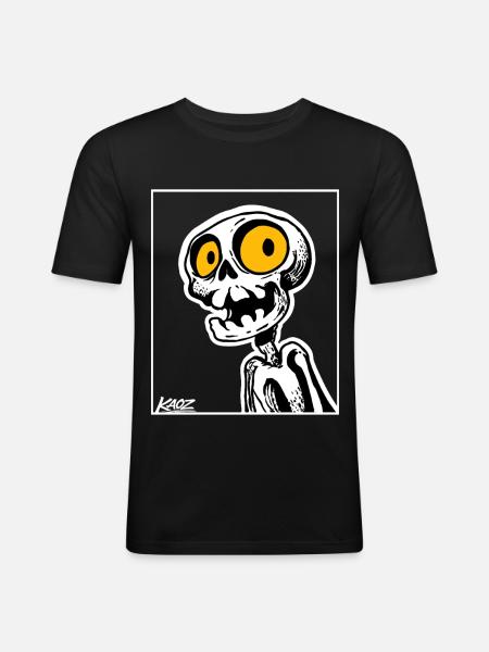 Skeleton Cartoon with Big Yellow Eyes - Men's Slim Fit T-Shirt - black