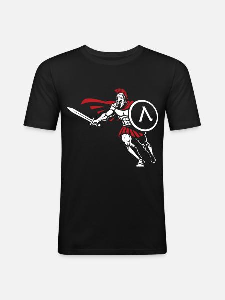 Spartan Attack Sword Shield Spartan-Maskottchen - Männer Slim Fit T-Shirt - Schwarz