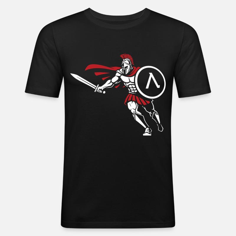 Spartan Attack Sword Shield Spartan-Maskottchen - Männer Slim Fit T-Shirt - Schwarz