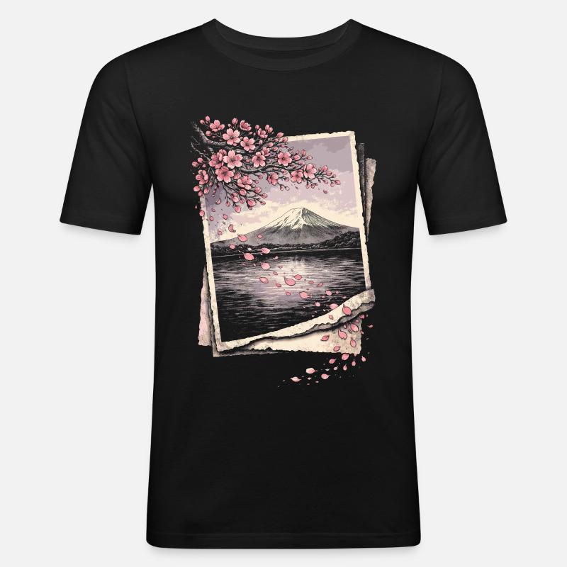 Kirschblüten Sakura Kirschblüte - Männer Slim Fit T-Shirt - Schwarz