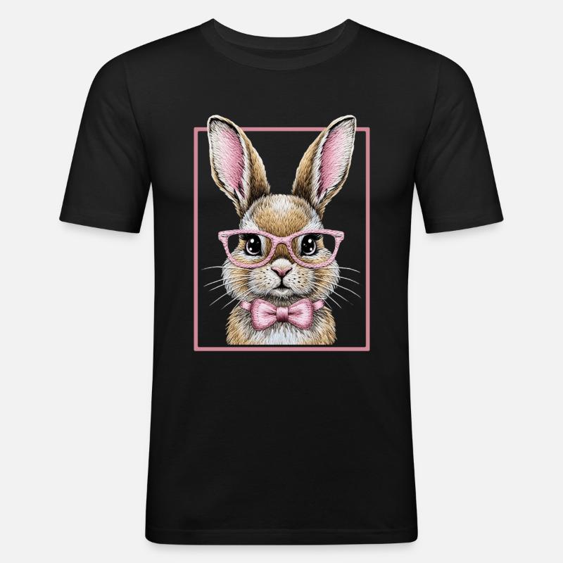Cute Bunny mit Brille – Lustiges Hasendesign  - Männer Slim Fit T-Shirt - Schwarz