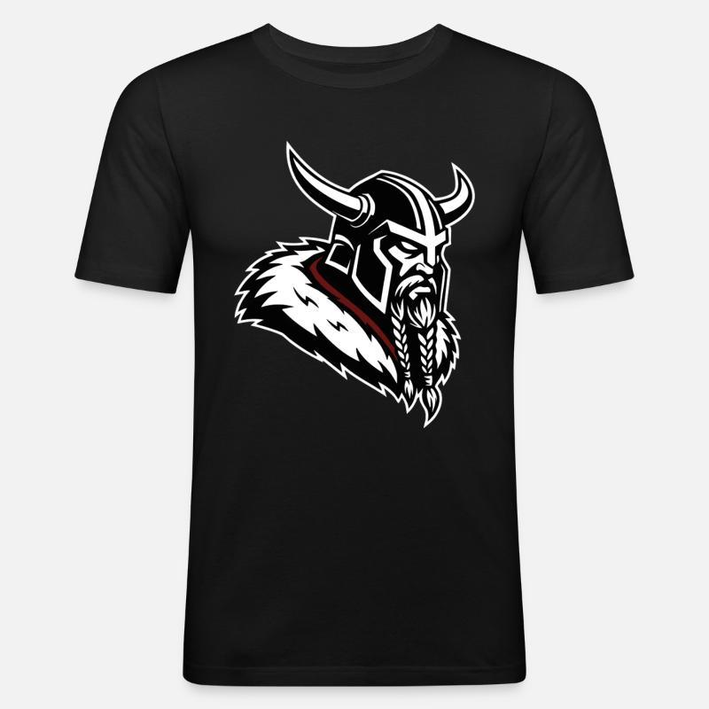 Wikinger-Eroberer, nordisches Maskottchenprofil Krieger - Männer Slim Fit T-Shirt - Schwarz