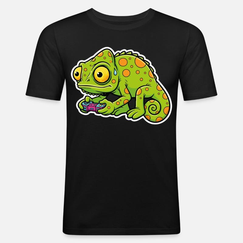 Chameleon Gamer Controller Videospiel-Maskottchen - Männer Slim Fit T-Shirt - Schwarz