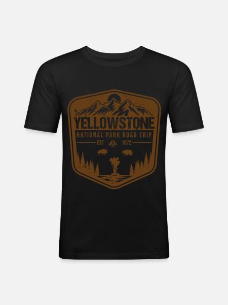 Yellowstone Nationalpark Roadtrip - Männer Slim Fit T-Shirt - Schwarz