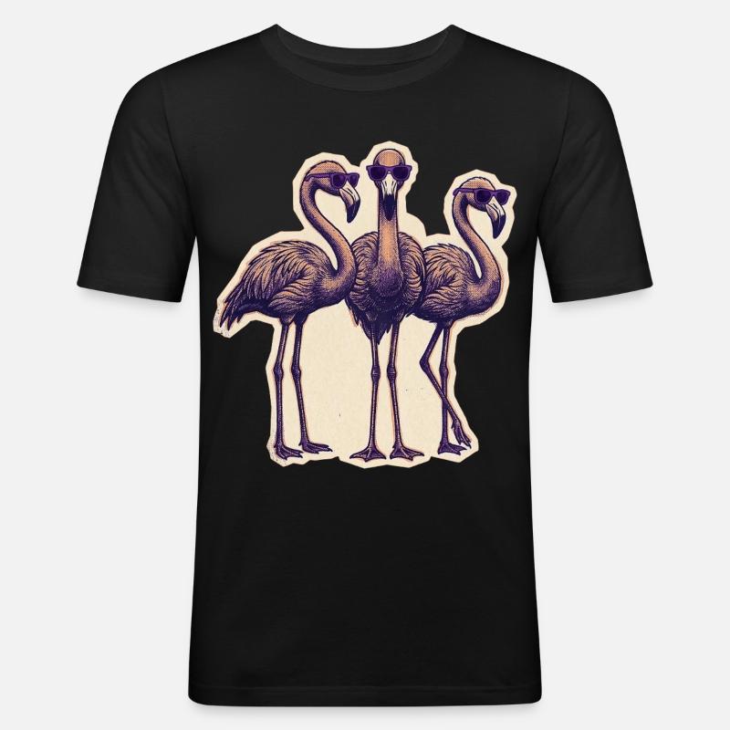 Flamingos Mit Sonnenbrille - Männer Slim Fit T-Shirt - Schwarz