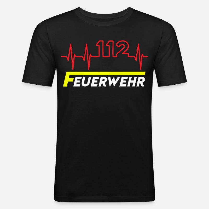 Feuewehr 112 - Männer Slim Fit T-Shirt - Schwarz