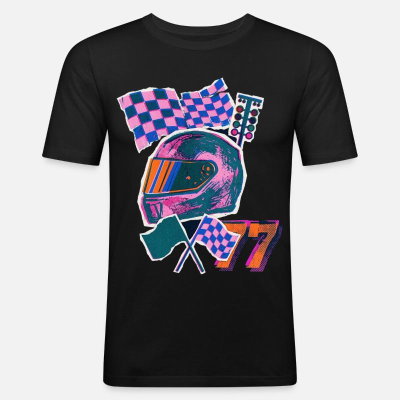 Retro Wave Driver - Männer Slim Fit T-Shirt - Schwarz