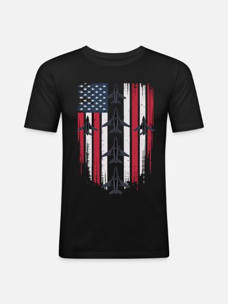 Jet Fighter USA Flag – Pilot Airplane - Men's Slim Fit T-Shirt - black