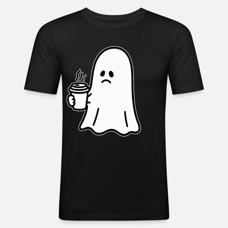 Geist Kaffee Halloween Süßes oder Saures - Männer Slim Fit T-Shirt - Schwarz