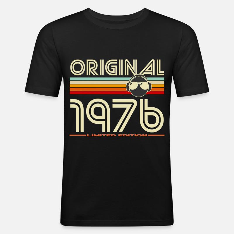 Originale Retro-Kopfhörer von 1976 - Männer Slim Fit T-Shirt - Schwarz