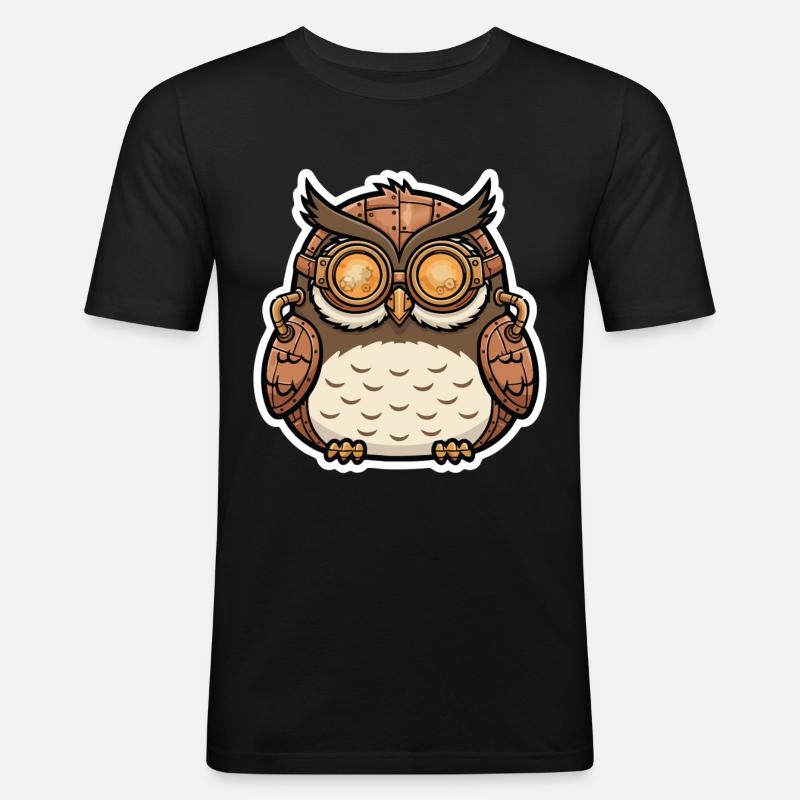 Eule Steampunk Cyborg Brille Zahnräder - Männer Slim Fit T-Shirt - Schwarz
