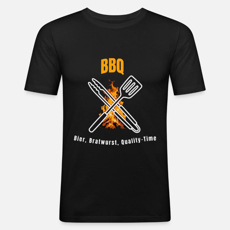 BBQ Bier Bratwurst Quality Time - Männer Slim Fit T-Shirt - Schwarz
