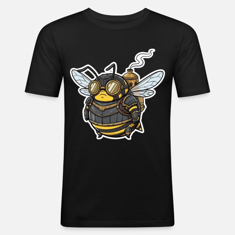 Steampunk Worker Bee Gepanzerte Brille - Männer Slim Fit T-Shirt - Schwarz