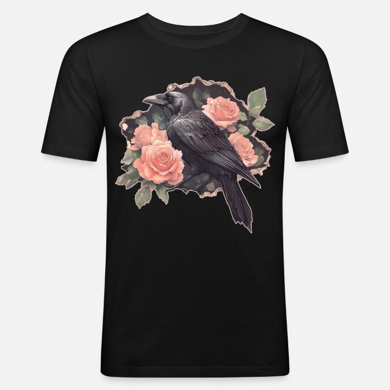 Ravn med roser - Herre Slim Fit T-Shirt - sort