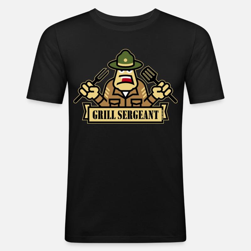 Grill Sergeant (Grigliata / BBQ / Barbecue / Outl) - Maglietta aderente da uomo - nero
