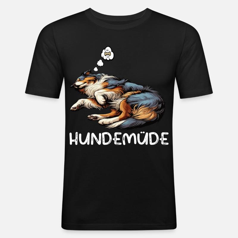Hundemüde Australian Shepherd Aussie Aussiehalter - Männer Slim Fit T-Shirt - Schwarz