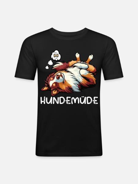 Hundemüde Australian Shepherd Aussie Aussiehalter - Männer Slim Fit T-Shirt - Schwarz