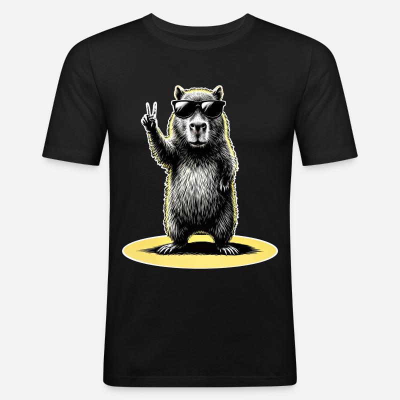 Capybara Peace - Männer Slim Fit T-Shirt - Schwarz
