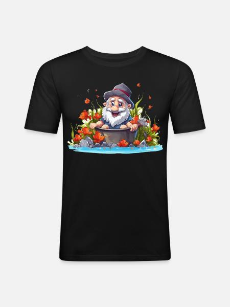 Gnom im Badetopf am Teich - Männer Slim Fit T-Shirt - Schwarz
