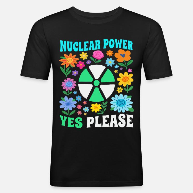 Atomkraft ja bitte mit Blumen - Männer Slim Fit T-Shirt - Schwarz