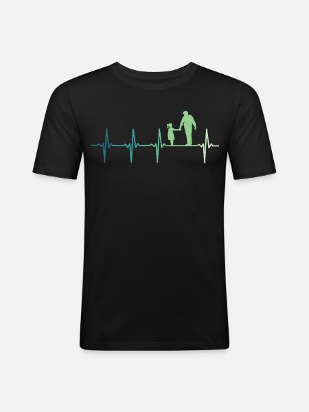 Père et fille battement de coeur papa et fillette - T-shirt près du corps Homme - noir