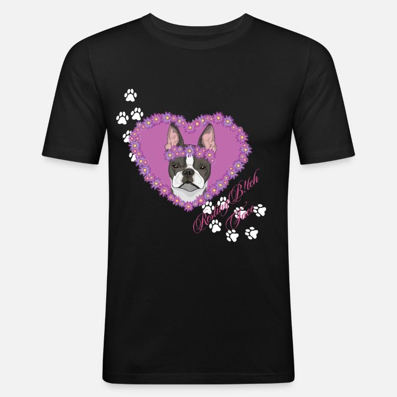 Ruhende B!tch Face Boston Terrier - Männer Slim Fit T-Shirt - Schwarz