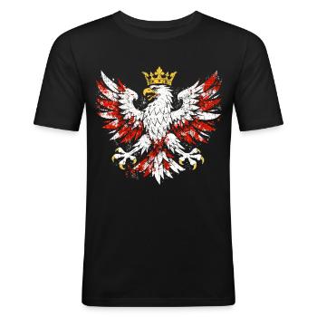 Polish Eagle Polska Coat of Arms Grunge Design Gold - Men's Slim Fit T-Shirt - black - Front - Nik (191cm)