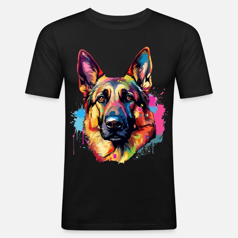 Lebendiger Deutscher Schäferhund Splash - Männer Slim Fit T-Shirt - Schwarz