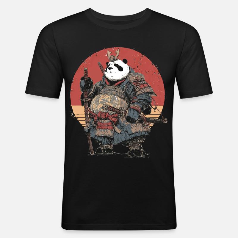 Panda-Samurai in robuster Rüstung - Männer Slim Fit T-Shirt - Schwarz