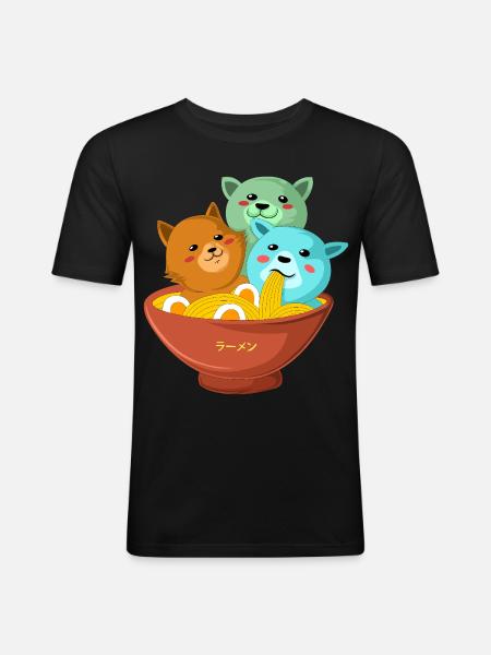 Kawaii Three Cats Ramen Shirt - Men's Slim Fit T-Shirt - black