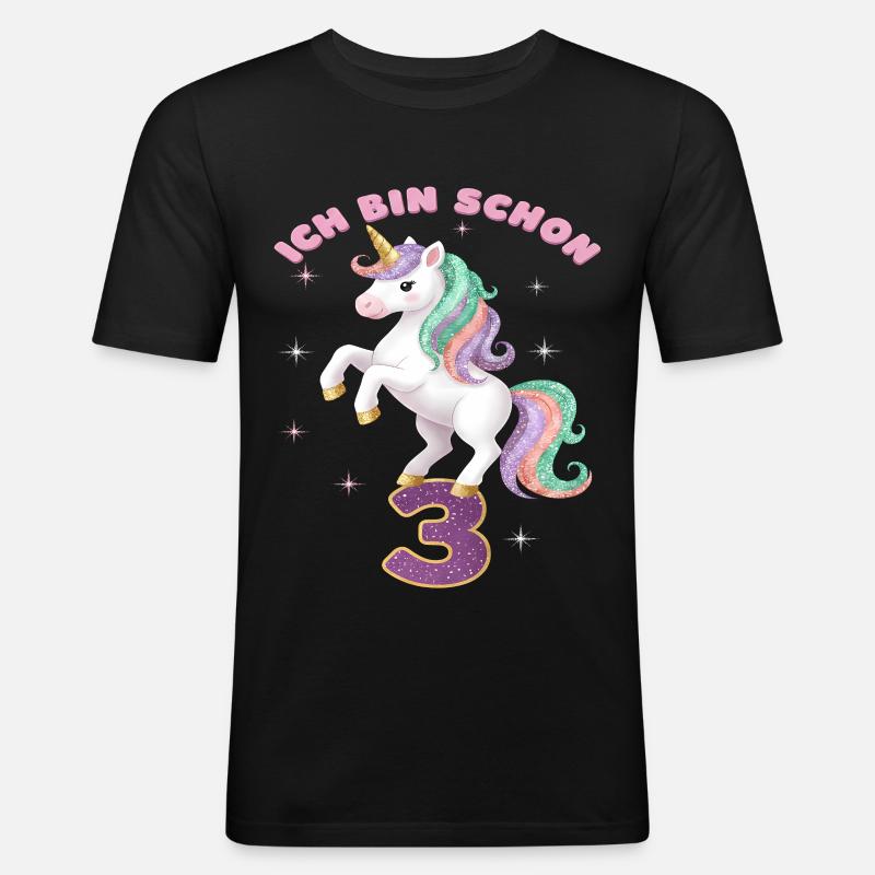 4. Geburtstag Einhorn Mädchen Ich bin schon 4 - Männer Slim Fit T-Shirt - Schwarz