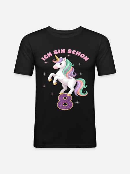 8. Geburtstag Einhorn Mädchen Ich bin schon 8 - Männer Slim Fit T-Shirt - Schwarz