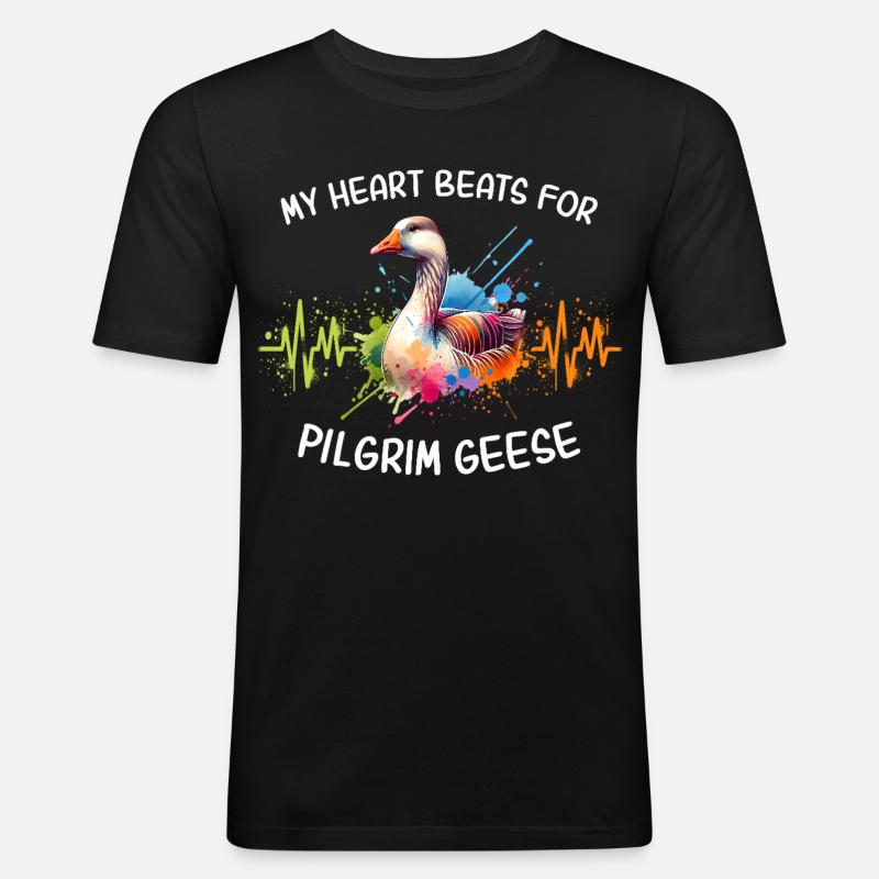 Pilgrim Gans Herzlinie - Männer Slim Fit T-Shirt - Schwarz