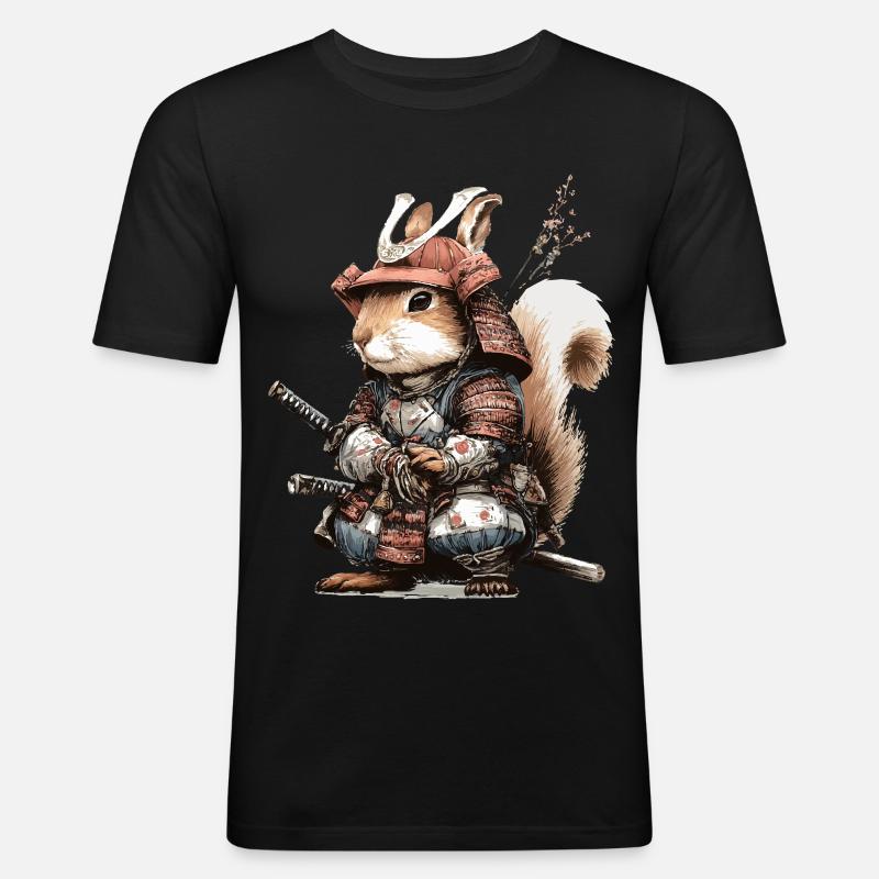 Eichhörnchen-Samurai in Rüstung - Männer Slim Fit T-Shirt - Schwarz
