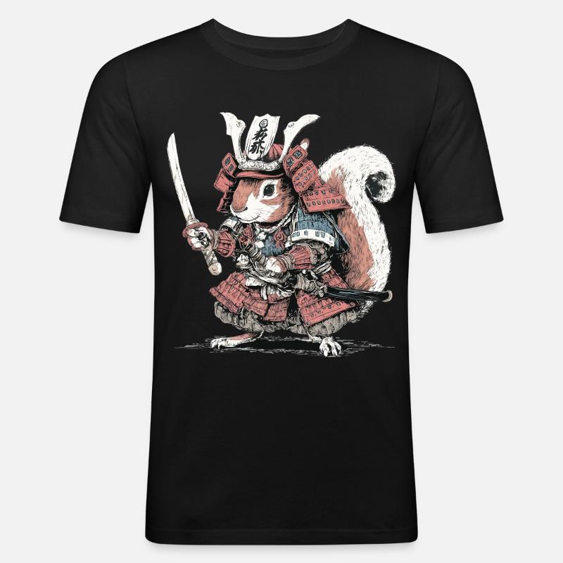 Eichhörnchen-Samurai-Rüstung - Männer Slim Fit T-Shirt - Schwarz