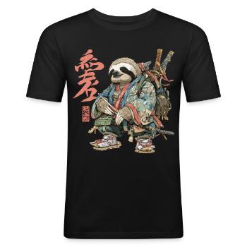 Sloth Samurai in Ukiyoe Armor - Men's Slim Fit T-Shirt - black - Front - Nik (191cm)