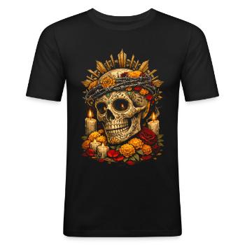 Dia De Los Muertos - Männer Slim Fit T-Shirt - Schwarz - Vorne - Nik (191cm)