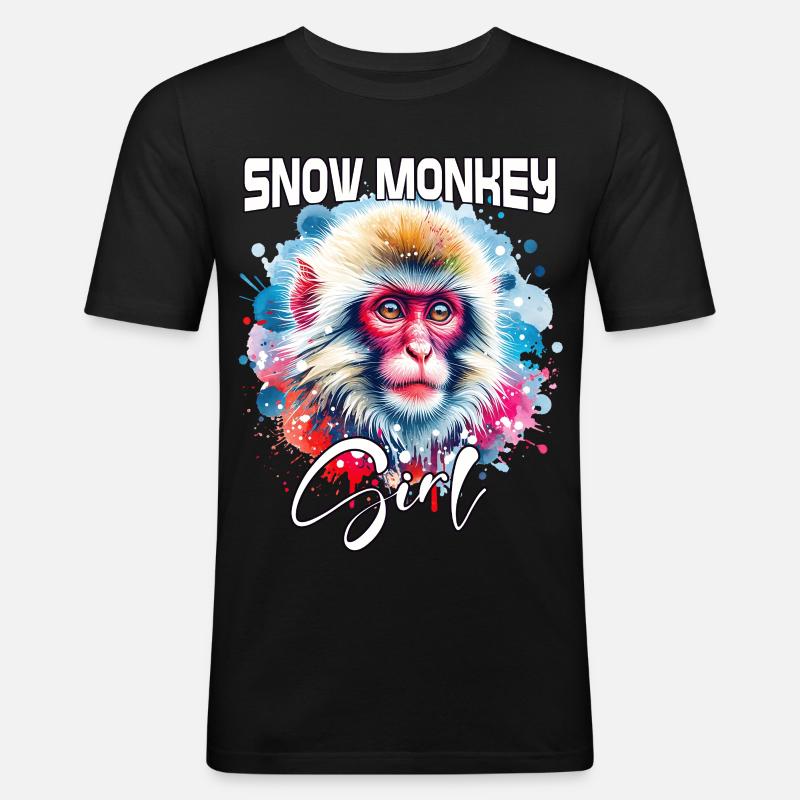 Snow Monkey Mädchen Schneeaffe - Männer Slim Fit T-Shirt - Schwarz