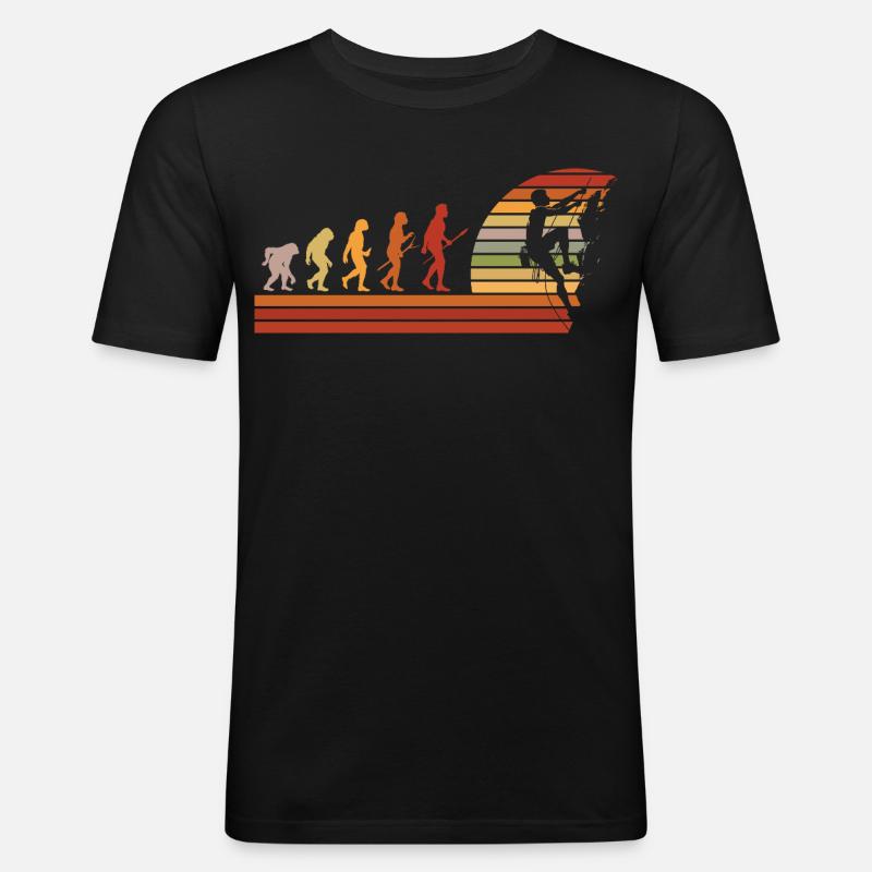 Evolution des Kletterns Retro Design - Männer Slim Fit T-Shirt - Schwarz