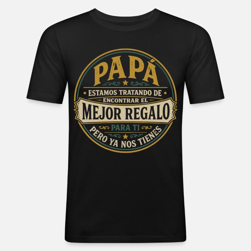 Papa Beste Geschenk Kinder Spanisch Design - Männer Slim Fit T-Shirt - Schwarz