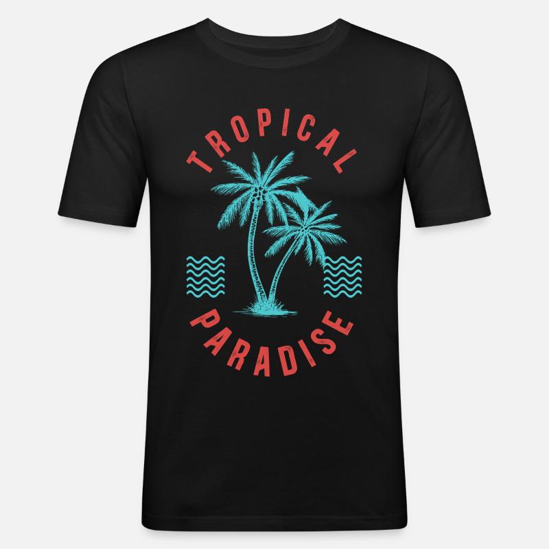 Tropical Paradise Retro Palm Abzeichen - Männer Slim Fit T-Shirt - Schwarz