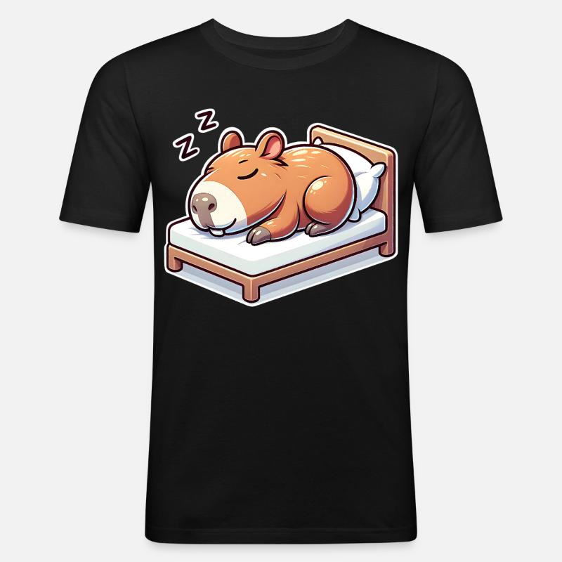 Schlafender Capybara - Männer Slim Fit T-Shirt - Schwarz