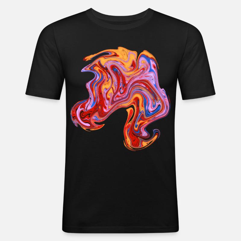 Farbwirbel Neon-Muster - Männer Slim Fit T-Shirt - Schwarz